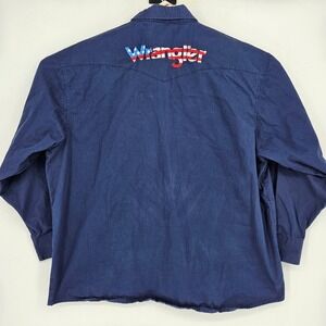 Vintage Wrangler‎ Shirt Mens XXL Western Blue USA Embroidered Long Sleeve